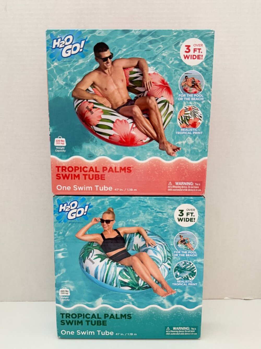 Bestway H2OGO Tropical Palms Swim Tubes Set of 2 47" Pool Floats NEW